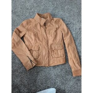 Lucky Brand Womens Tan Lamb Leather Moto Jacket Quilted Collar‎ Medium